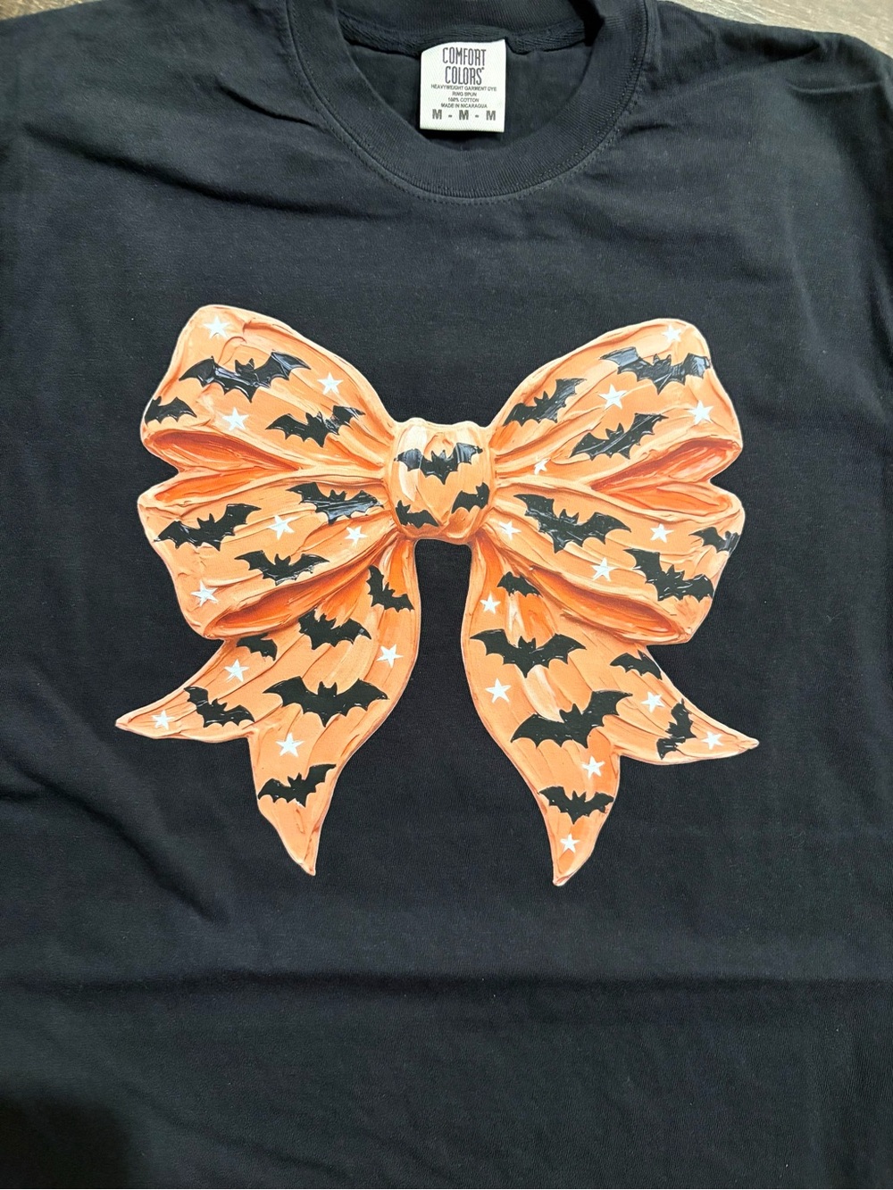 Comfort Colors Halloween Bow Tee in Orange & Black